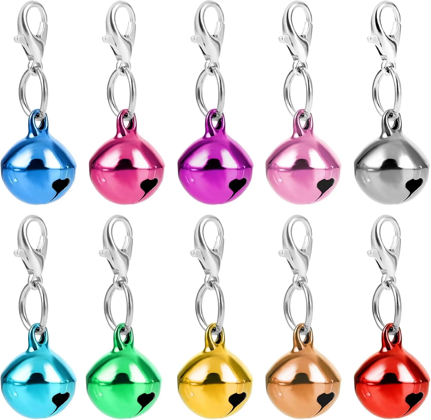 10 Pcs Pet Bells for Dog Cat Collar Round Collar Charms Crisp Sound with Clasps Charm Pet Pendant Accessories Christmas Decoration for Small Animals (Colourful)