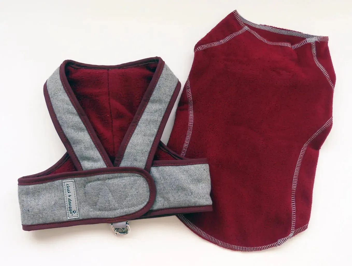 2 PC SET Burgundy Flannel Set Step N Go Harness and Sweater