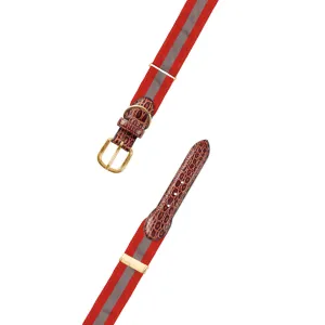 Adjustable Orange & Grey Grosgrain Dog Collar with Embossed Calf Tabs