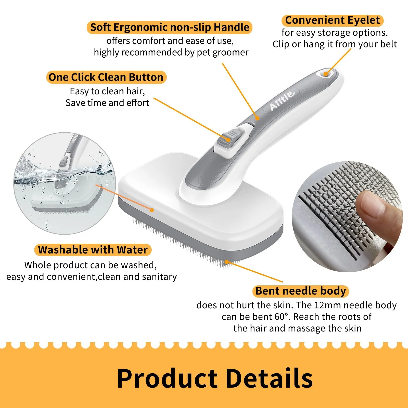 Aiitle Pet Easy Self-Cleaning Brush for Shedding and Grooming White