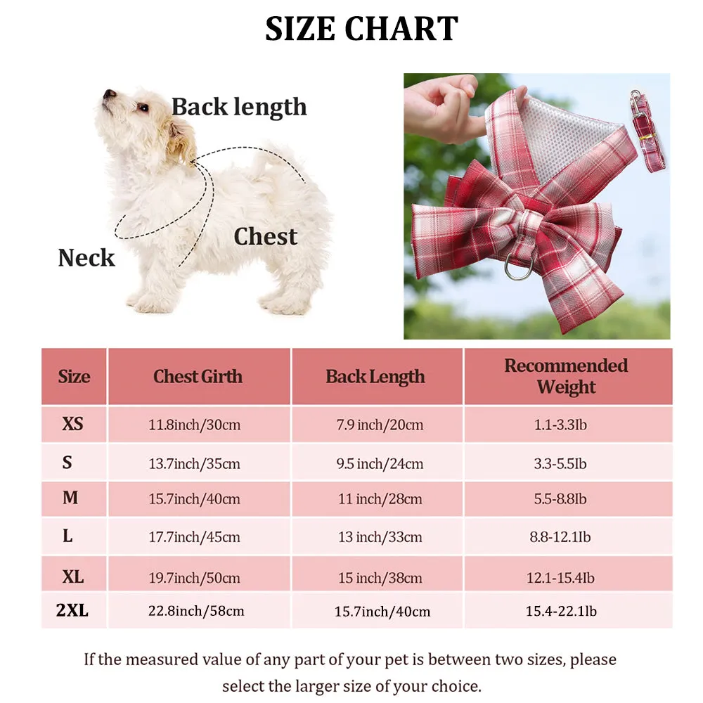 Aiitle Pet Plaid Bow Tie Harness Leash Set