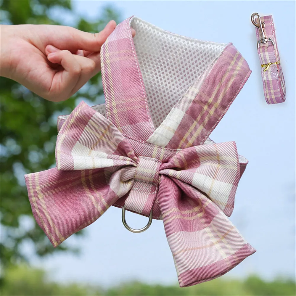 Aiitle Pet Plaid Bow Tie Harness Leash Set