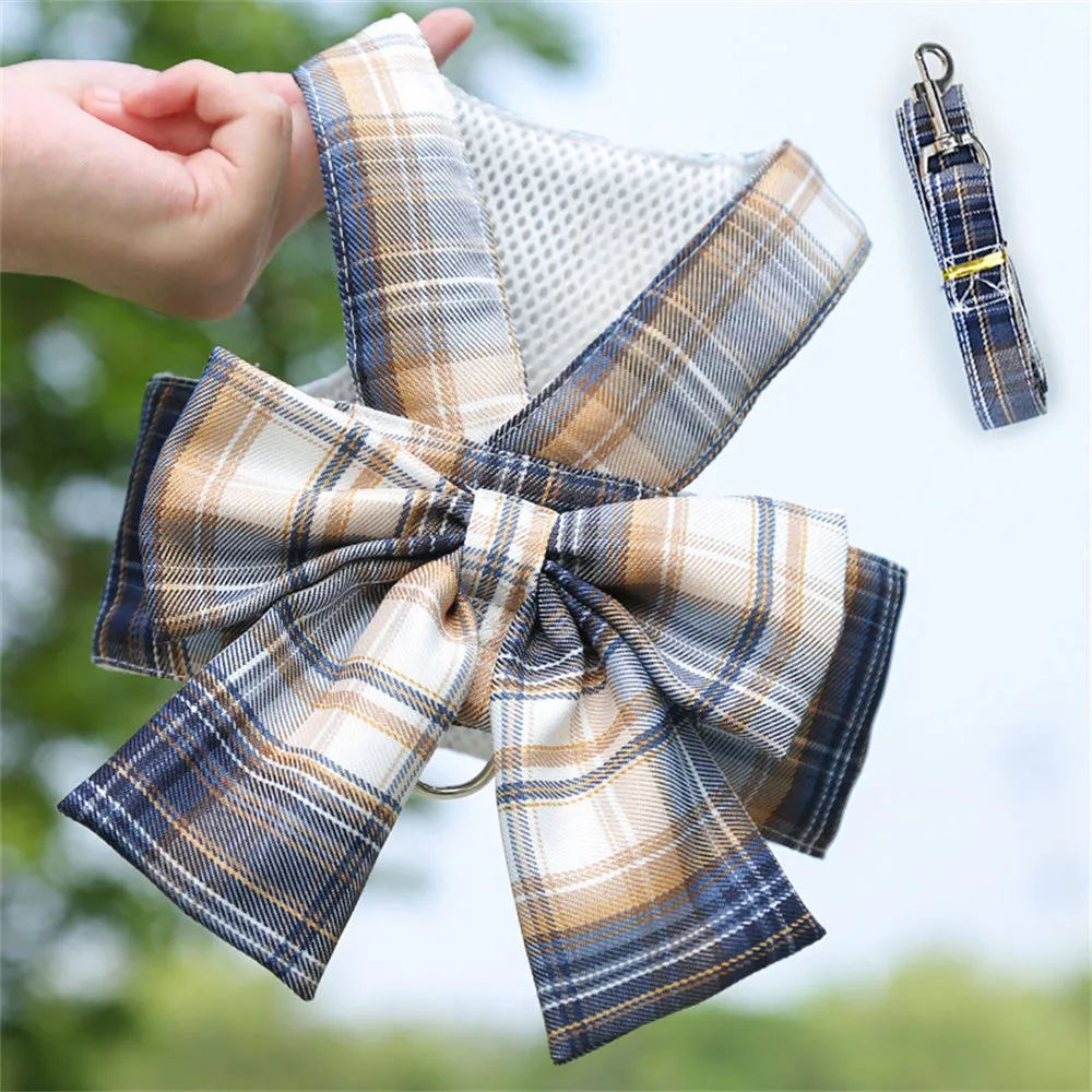Aiitle Pet Plaid Bow Tie Harness Leash Set