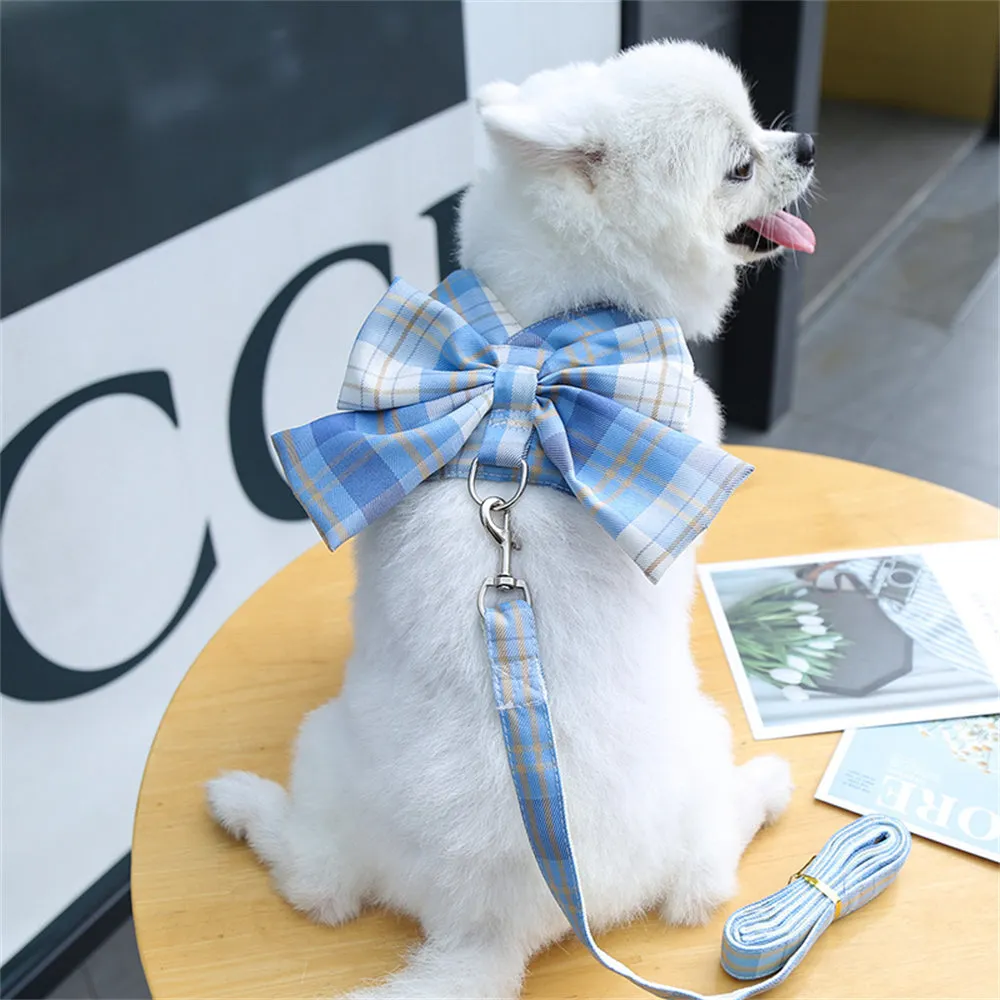 Aiitle Pet Plaid Bow Tie Harness Leash Set