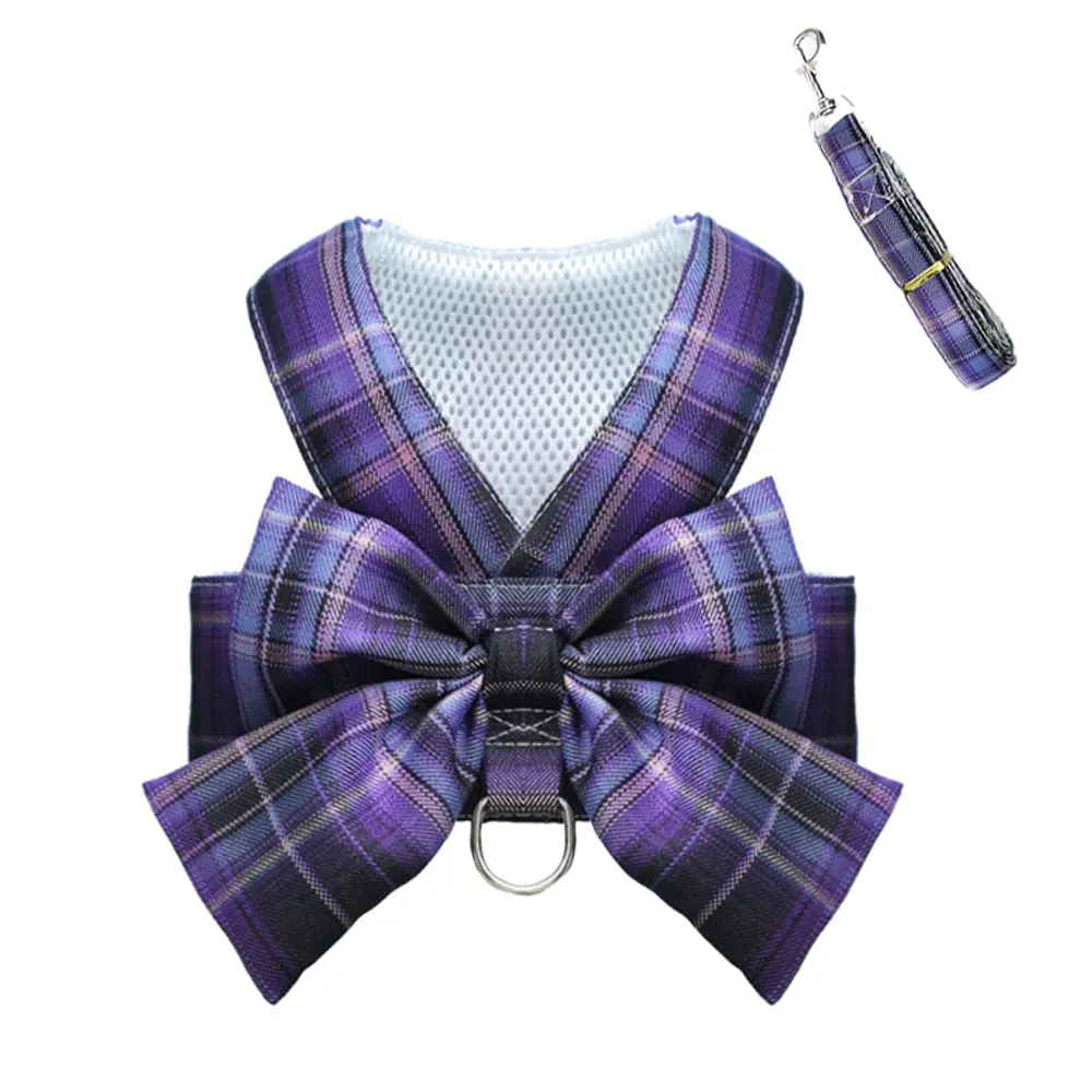 Aiitle Pet Plaid Bow Tie Harness Leash Set