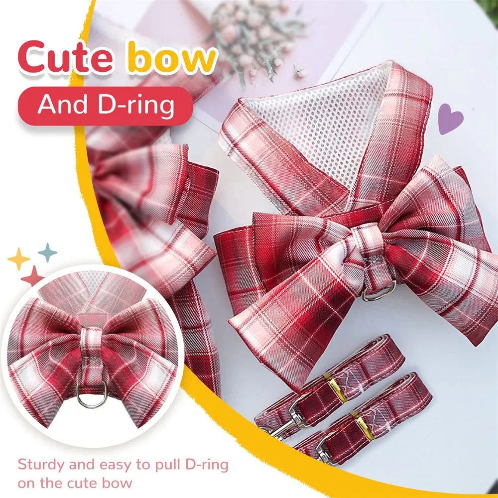 Aiitle Pet Plaid Bow Tie Harness Leash Set