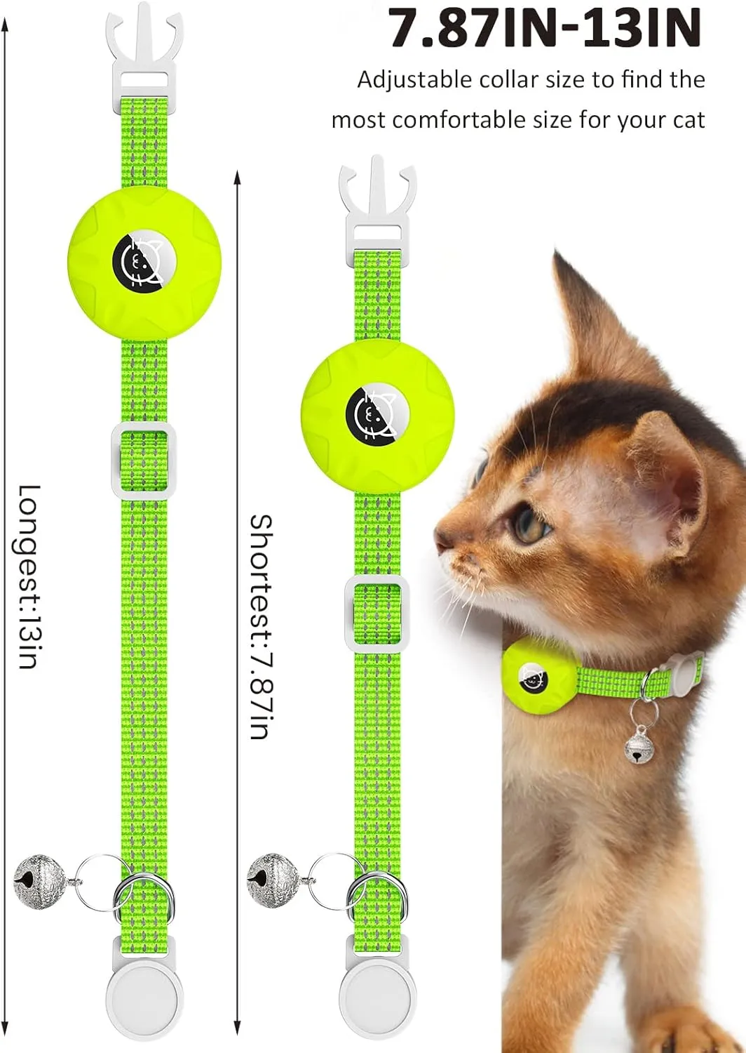 AirTag Cat Collar, Reflective Kitten Collar Breakaway Apple Air Tag Cat Collar, GPS Cat Collar with AirTag Holder and Bell, Lightweight Tracker Cat Collars for Girl Boy Cats Kittens (Luminous Yellow)