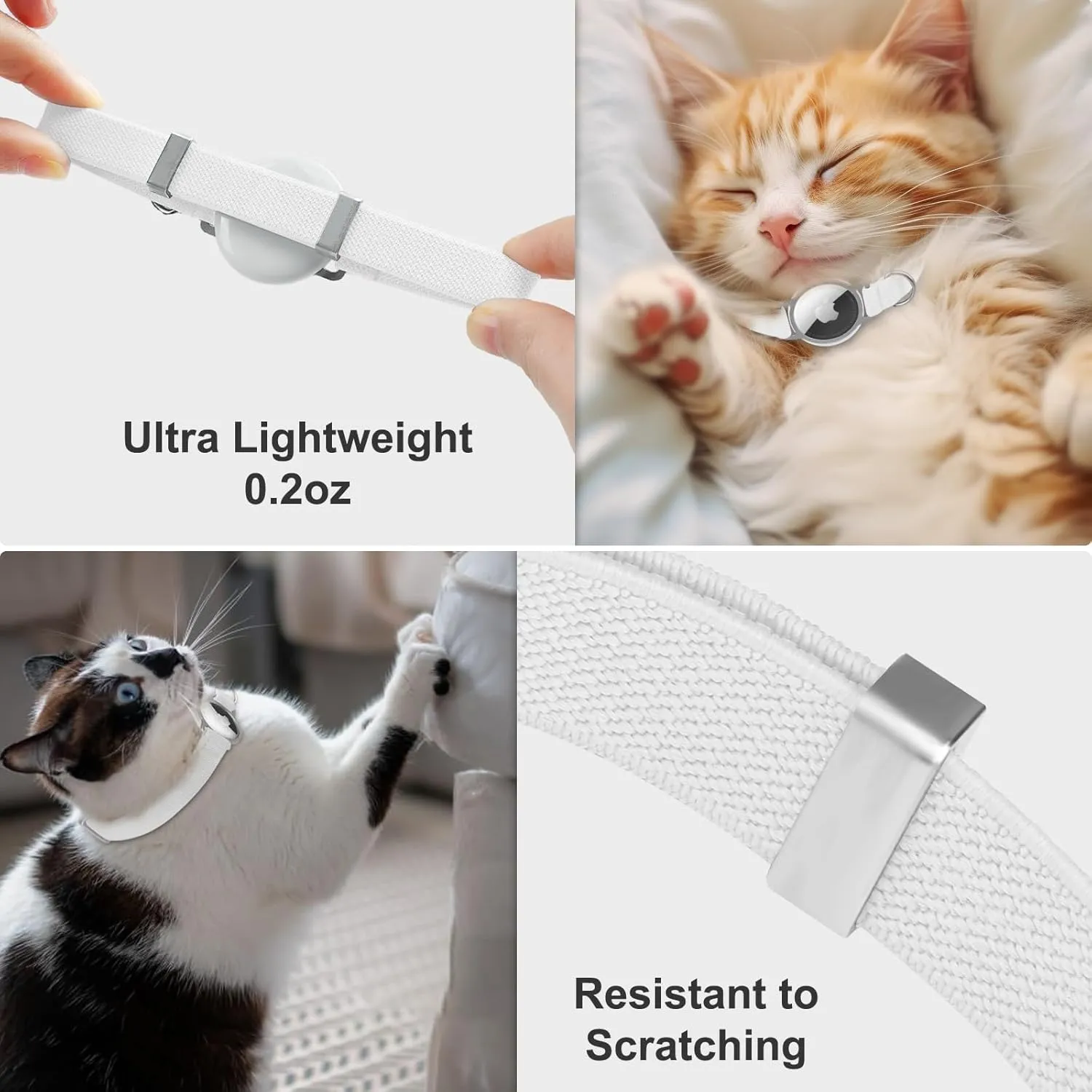 AirTag Cat Collar,Ultra Elastic Cat Tracker Collar with Apple Air Tag Holder, [Lightweight][Scratch Resistant] Stepless Adjustable GPS Pet Collar for Cats Kittens (White)
