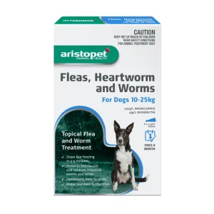 Aristopet Fleas, Heartworm and Worms Topical Treatment for Dogs 10-25kg (6 pack)