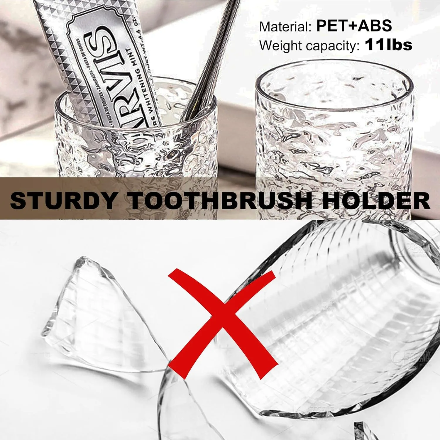 Coastacloud Bathroom Toothbrush Holder Set Wall Mounted with 2 Cups & Toothpaste Dispenser, No Drilling Plastic Toothbrush and Toothpaste Holder for Bathroom Wall, Family