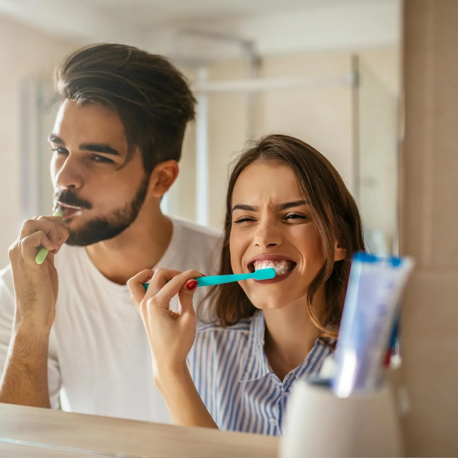Coastacloud Bathroom Toothbrush Holder Set Wall Mounted with 2 Cups & Toothpaste Dispenser, No Drilling Plastic Toothbrush and Toothpaste Holder for Bathroom Wall, Family