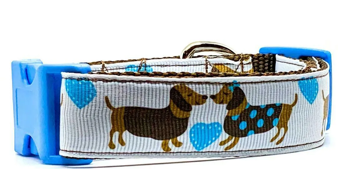 Dachshund dog collar handmade adjustable buckle collar 1" wide or leash Boy blue Petcollarshandmade