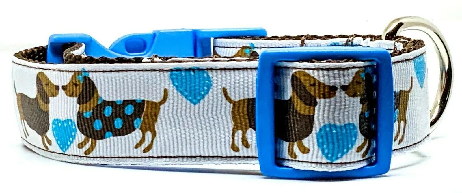 Dachshund dog collar handmade adjustable buckle collar 1" wide or leash Boy blue Petcollarshandmade