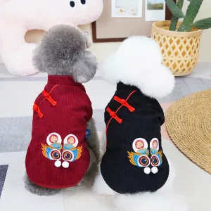 Dog Clothes Plus Velvet | Medium High Collar Chinese Dragon New Year Sweater for Teddy, French Bulldog, Golden Retriever, Schnauzer