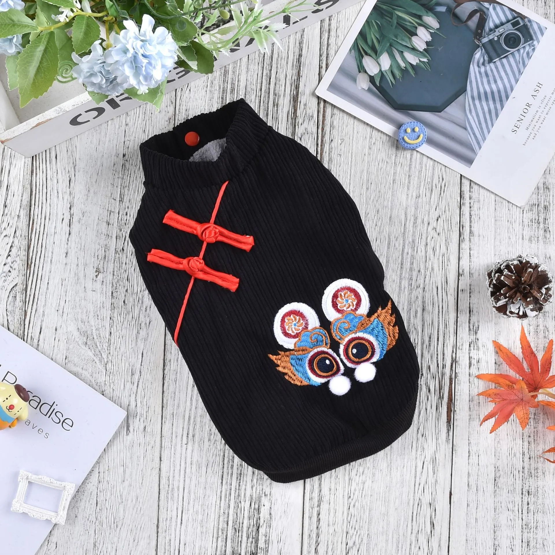 Dog Clothes Plus Velvet | Medium High Collar Chinese Dragon New Year Sweater for Teddy, French Bulldog, Golden Retriever, Schnauzer