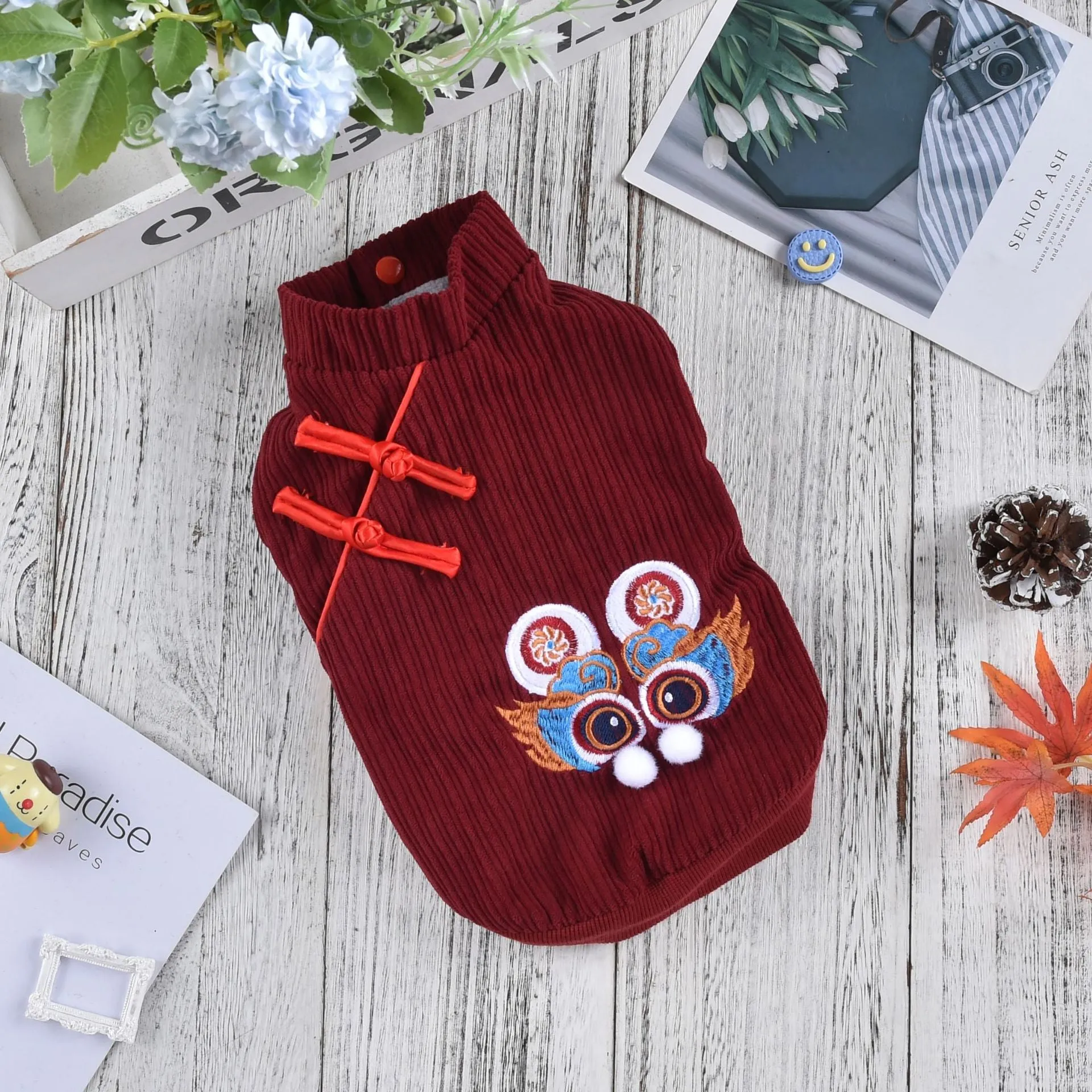 Dog Clothes Plus Velvet | Medium High Collar Chinese Dragon New Year Sweater for Teddy, French Bulldog, Golden Retriever, Schnauzer
