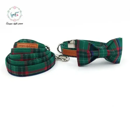 Dog Collar and Leash Set with Bow Tie
