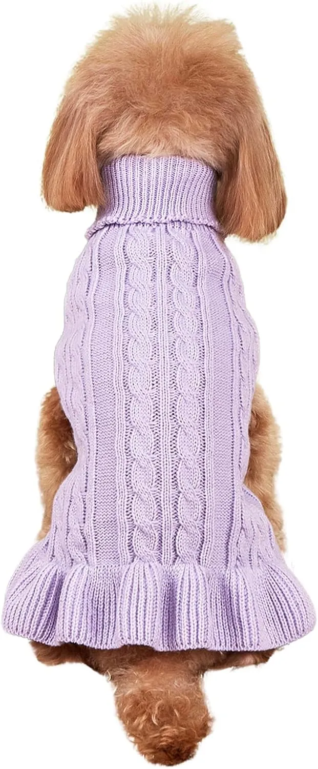 Dog Sweater & Dress - Cable Knit Pet Clothes for Small Dogs & Cats, Warm & Cute Coat for Girls, Puppies & Kittens (Light Purple, XX-Small)