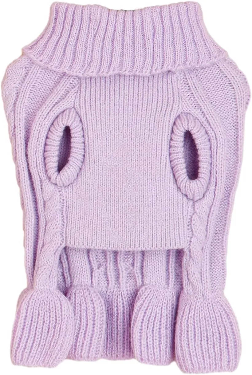Dog Sweater & Dress - Cable Knit Pet Clothes for Small Dogs & Cats, Warm & Cute Coat for Girls, Puppies & Kittens (Light Purple, XX-Small)