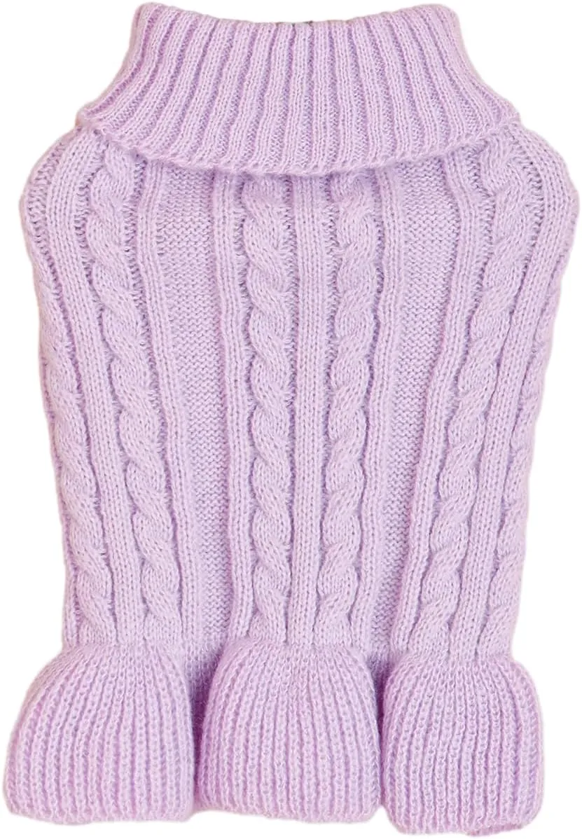 Dog Sweater & Dress - Cable Knit Pet Clothes for Small Dogs & Cats, Warm & Cute Coat for Girls, Puppies & Kittens (Light Purple, XX-Small)