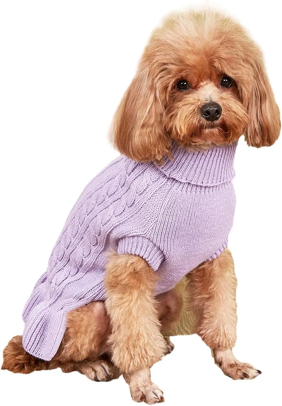 Dog Sweater & Dress - Cable Knit Pet Clothes for Small Dogs & Cats, Warm & Cute Coat for Girls, Puppies & Kittens (Light Purple, XX-Small)