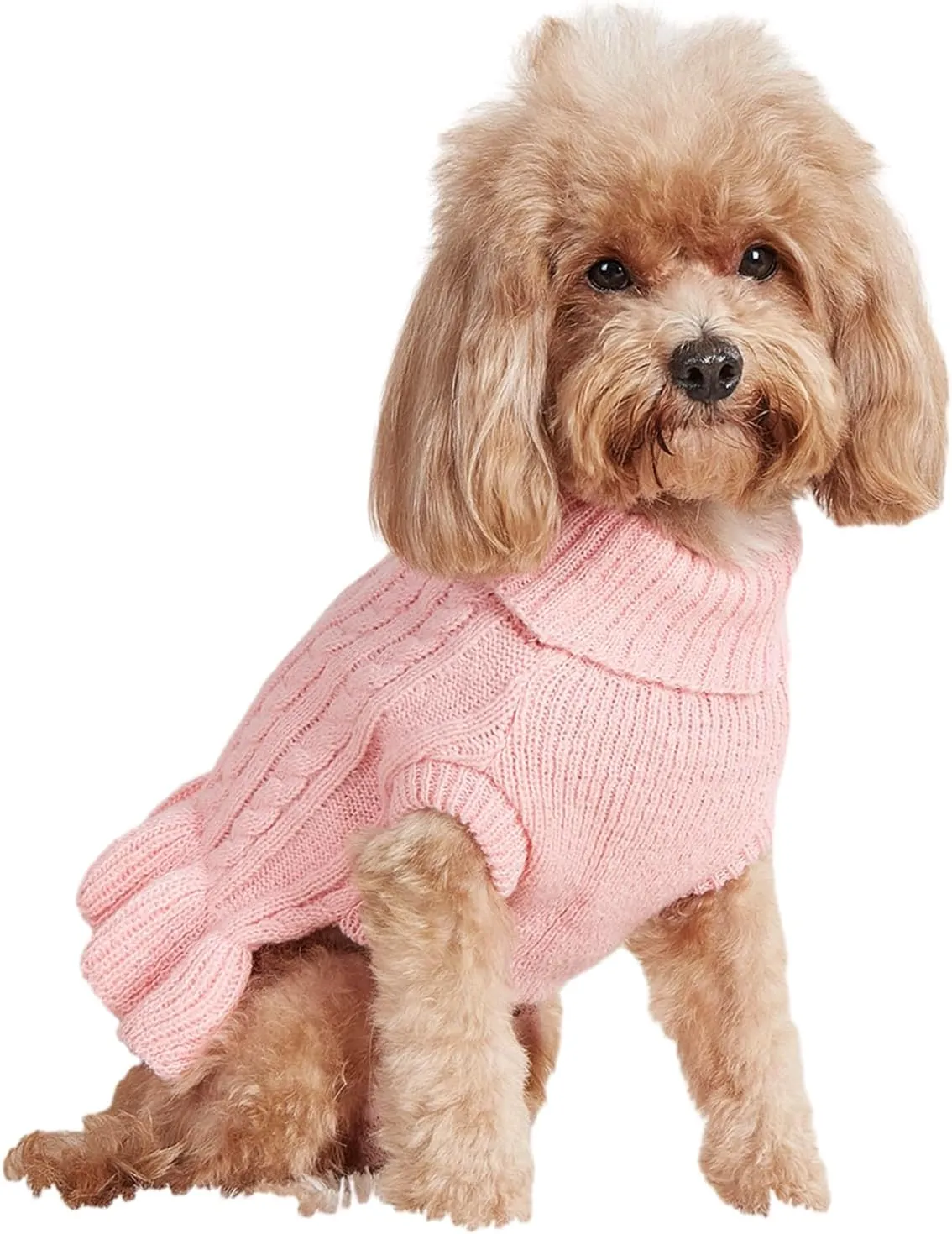 Dog Sweater, Dog Dress for Small Dogs Pet Sweaters Cold Weather Cable Knitwear, Cute Knitted Classic Cat Sweater Warm Dog Clothes Coat for Girls Dog Puppy Cat (Pink, Large)
