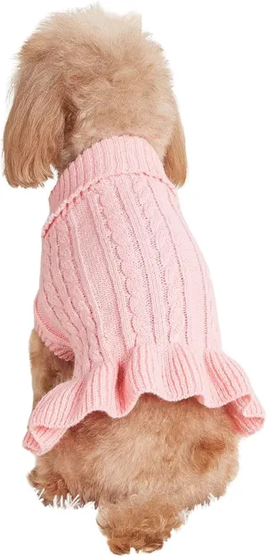 Dog Sweater, Dog Dress for Small Dogs Pet Sweaters Cold Weather Cable Knitwear, Cute Knitted Classic Cat Sweater Warm Dog Clothes Coat for Girls Dog Puppy Cat (Pink, Large)