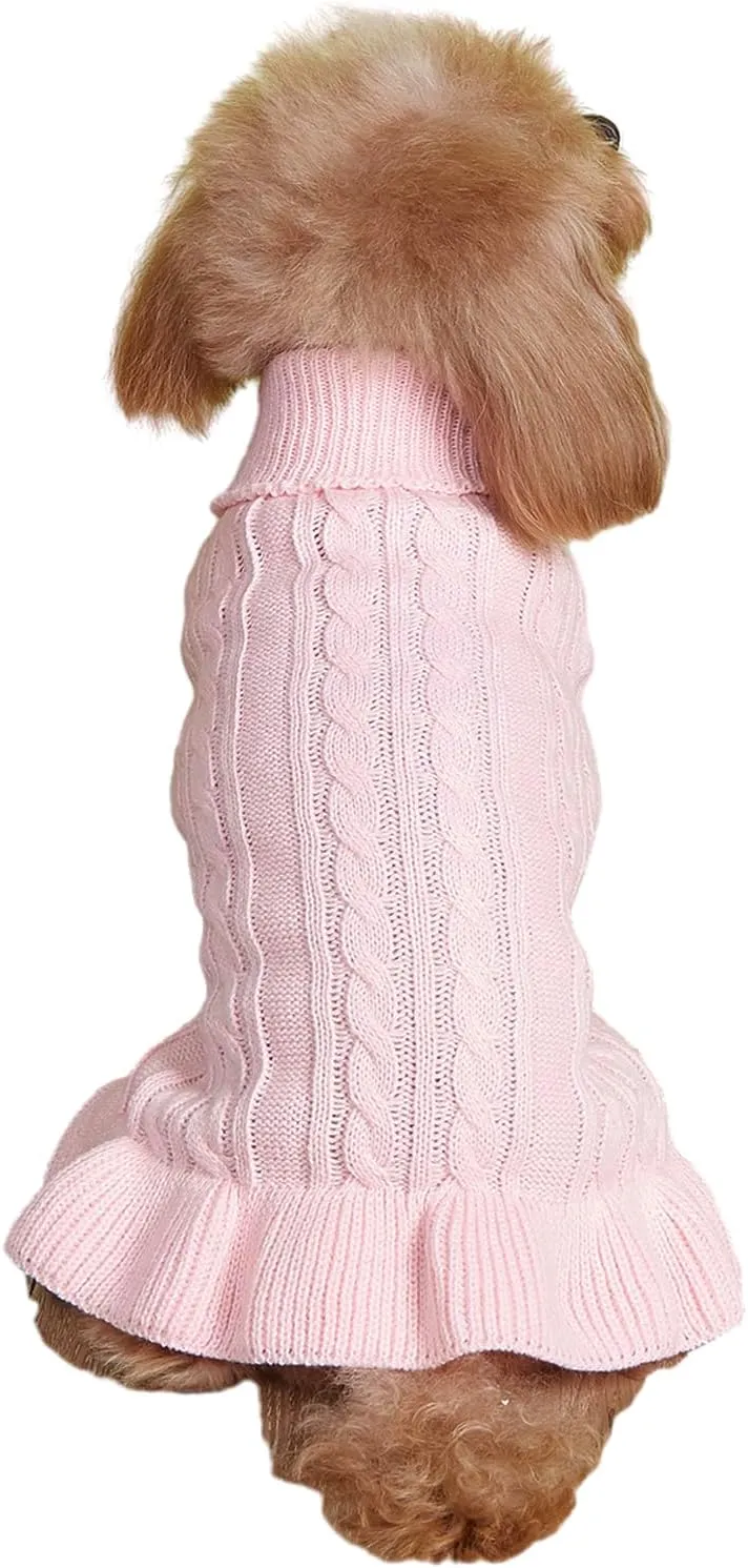 Dog Sweater, Dog Dress for Small Dogs Pet Sweaters Cold Weather Cable Knitwear, Cute Knitted Classic Cat Sweater Warm Dog Clothes Coat for Girls Dog Puppy Cat (Pink, Large)