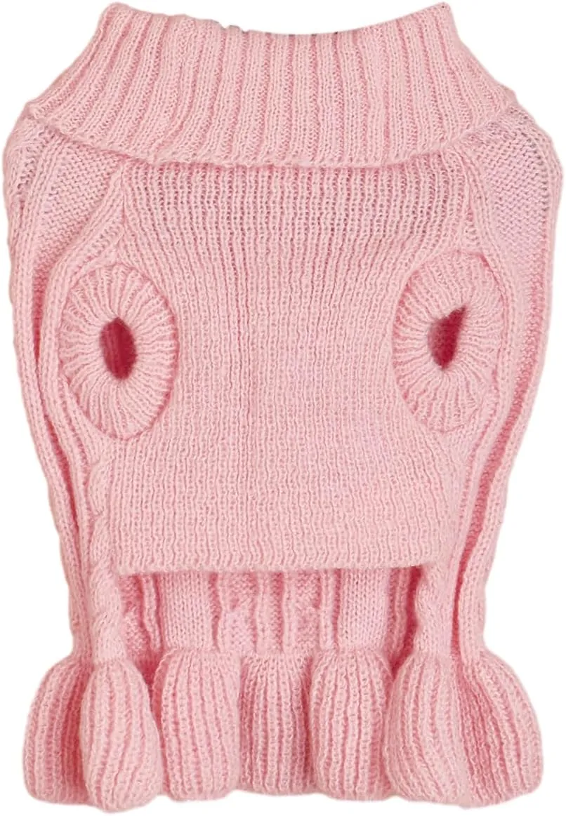 Dog Sweater, Dog Dress for Small Dogs Pet Sweaters Cold Weather Cable Knitwear, Cute Knitted Classic Cat Sweater Warm Dog Clothes Coat for Girls Dog Puppy Cat (Pink, Large)