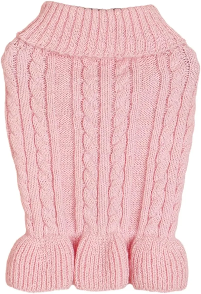 Dog Sweater, Dog Dress for Small Dogs Pet Sweaters Cold Weather Cable Knitwear, Cute Knitted Classic Cat Sweater Warm Dog Clothes Coat for Girls Dog Puppy Cat (Pink, Large)