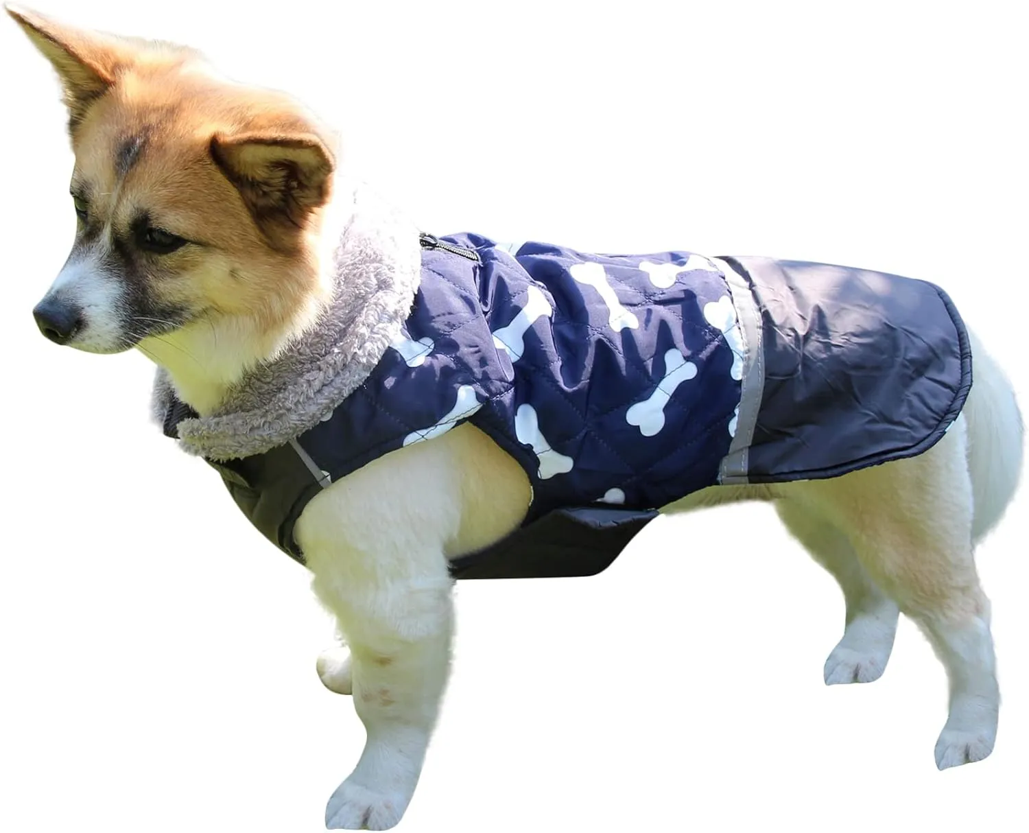 Fleece Collar Reversible Dog Coats for Small Dogs Waterproof Warm Puppy Jacket for Cold Winter,Blue XS