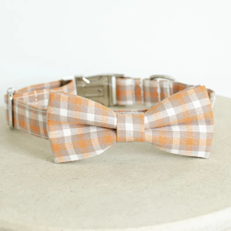 Gingham Bow Tie Dog Collar Set for Stylish Safety