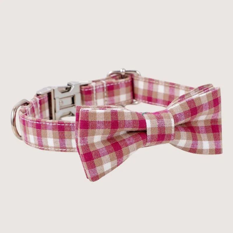 Gingham Bow Tie Dog Collar Set for Stylish Safety