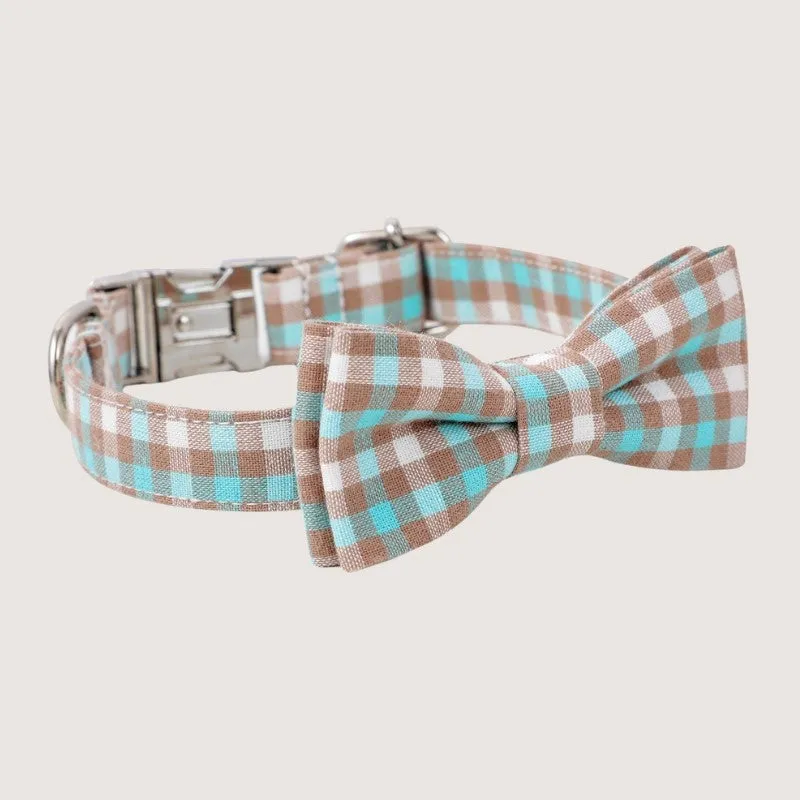 Gingham Bow Tie Dog Collar Set for Stylish Safety