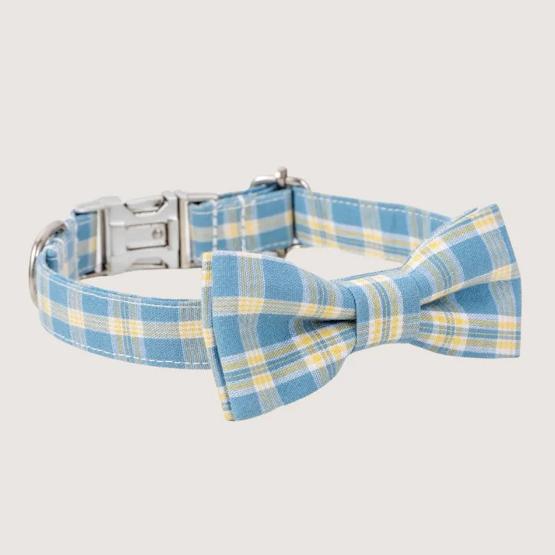Gingham Bow Tie Dog Collar Set for Stylish Safety