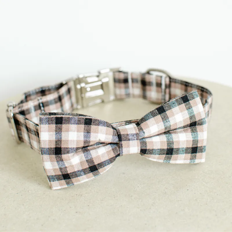 Gingham Bow Tie Dog Collar Set for Stylish Safety