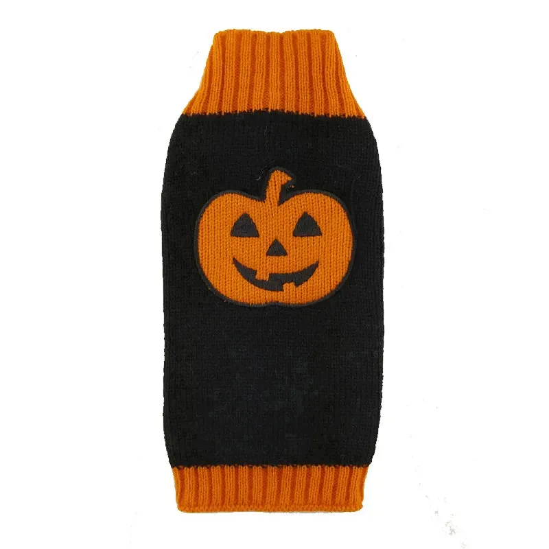 Halloween Dog Sweater Costume Skull Pumpkin Holiday Clothes Chihuahua Teddy for Small Medium Large Dog Cat  Autumn Winter Warm