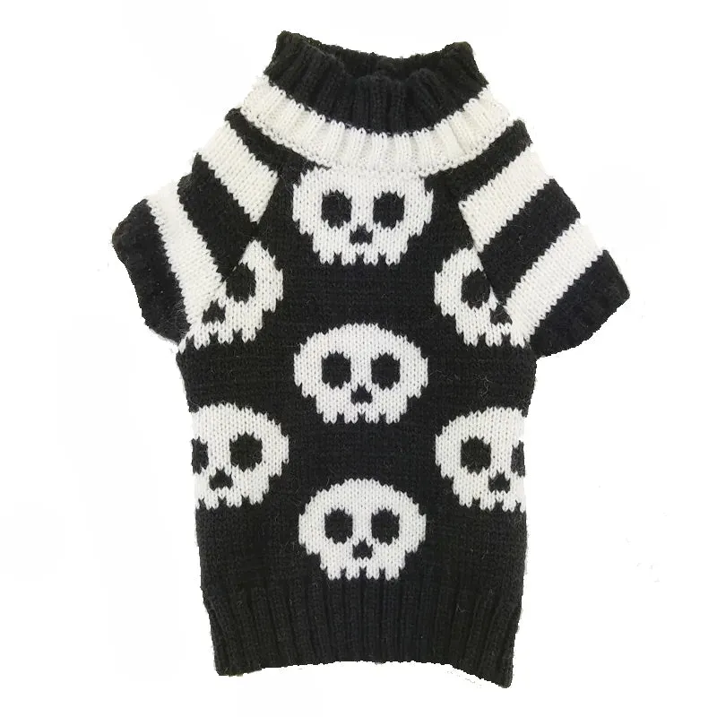 Halloween Dog Sweater Costume Skull Pumpkin Holiday Clothes Chihuahua Teddy for Small Medium Large Dog Cat  Autumn Winter Warm