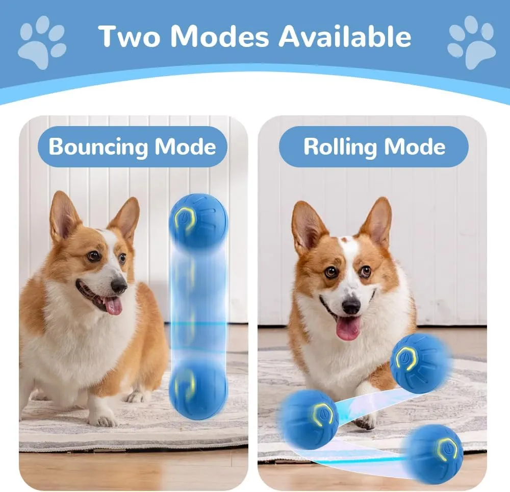 Interactive Motion Dog Ball Toy, Automatic Rolling Ball with LED Flash, USB Rechargeable (2pcs Blue)