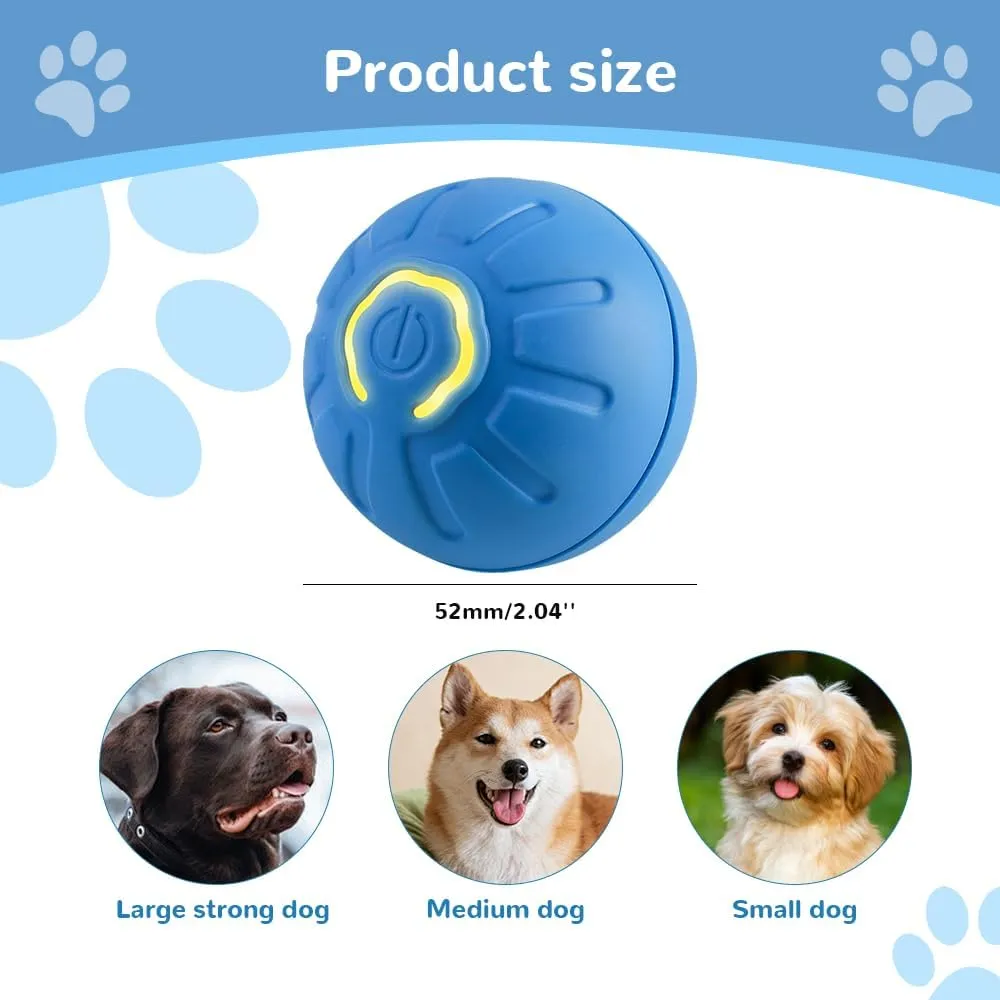 Interactive Motion Dog Ball Toy, Automatic Rolling Ball with LED Flash, USB Rechargeable (2pcs Blue)
