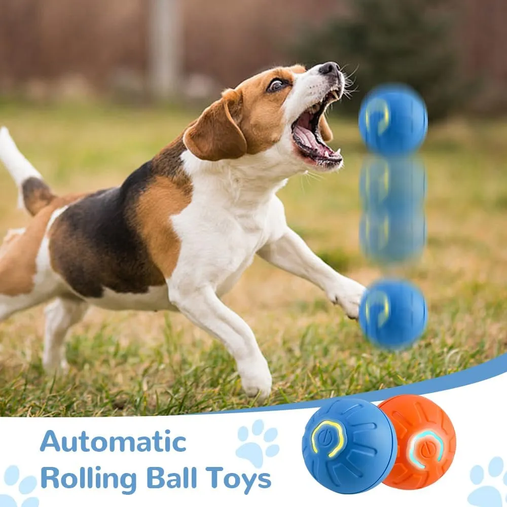 Interactive Motion Dog Ball Toy, Automatic Rolling Ball with LED Flash, USB Rechargeable (2pcs Blue)