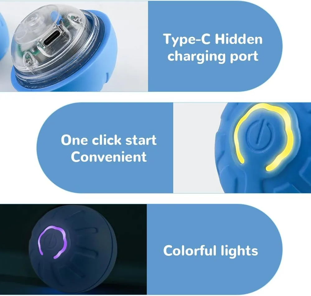 Interactive Motion Dog Ball Toy, Automatic Rolling Ball with LED Flash, USB Rechargeable (2pcs Blue)