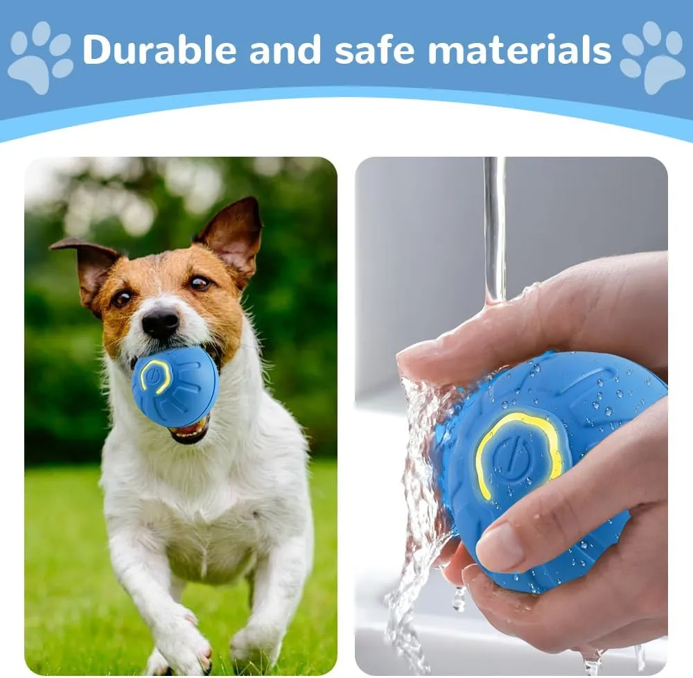 Interactive Motion Dog Ball Toy, Automatic Rolling Ball with LED Flash, USB Rechargeable (2pcs Blue)