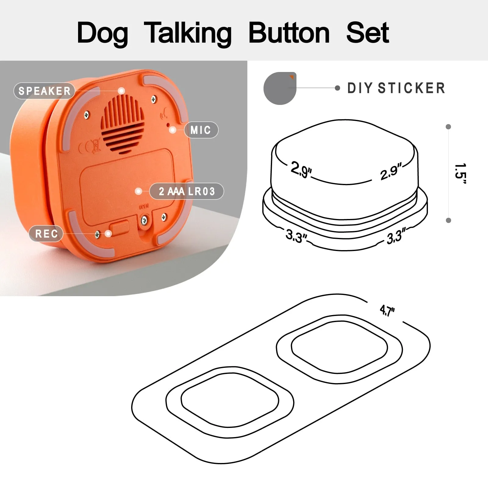 Interactive Talking Pet Toy: Dog Button Record, Vocal Training, Bell Ringer, and Easy-To-Use with Pad and Sticker