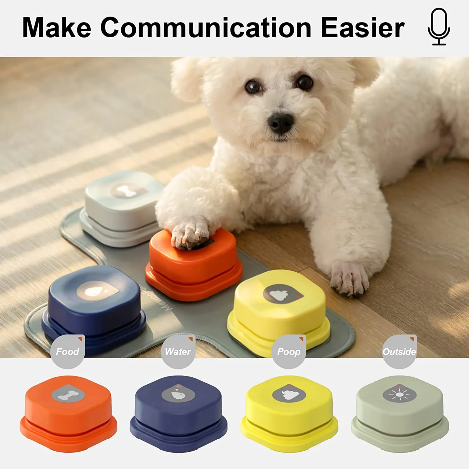 Interactive Talking Pet Toy: Dog Button Record, Vocal Training, Bell Ringer, and Easy-To-Use with Pad and Sticker