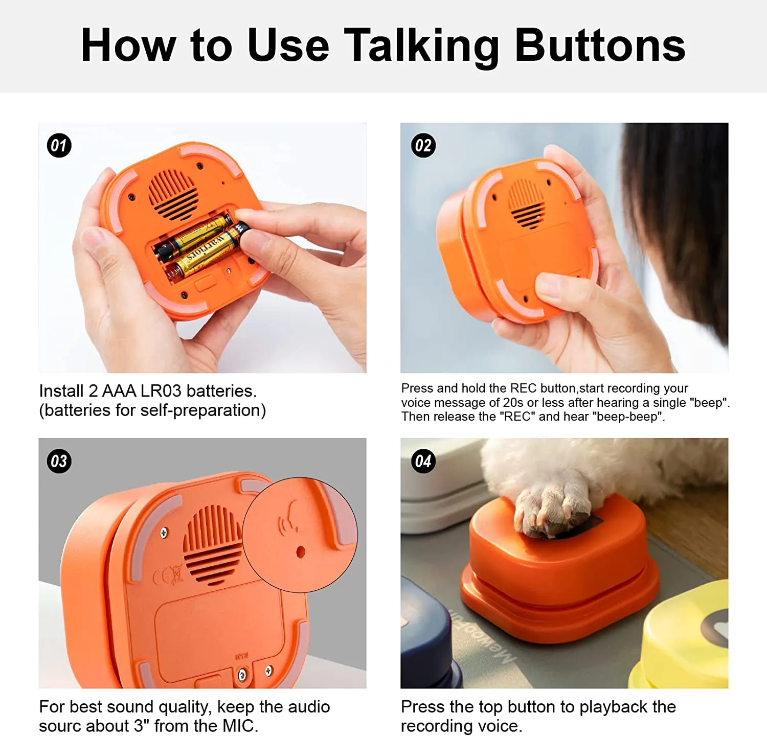 Interactive Talking Pet Toy: Dog Button Record, Vocal Training, Bell Ringer, and Easy-To-Use with Pad and Sticker