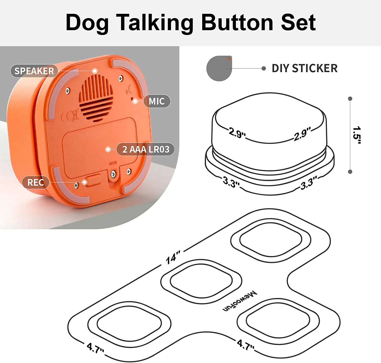 Interactive Talking Pet Toy: Dog Button Record, Vocal Training, Bell Ringer, and Easy-To-Use with Pad and Sticker