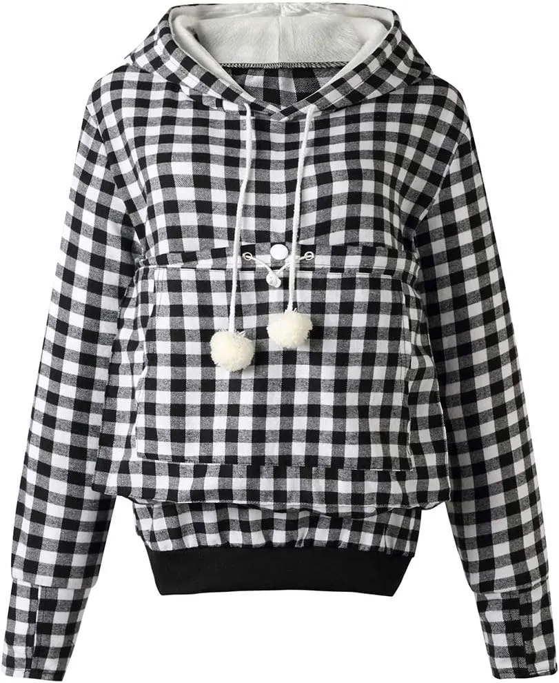 Jomago Womens Pet Carrier Thin Hoodies Kitten Puppy Pouch Shirts Animal Holder Hood Long Sleeve Sweatshirt