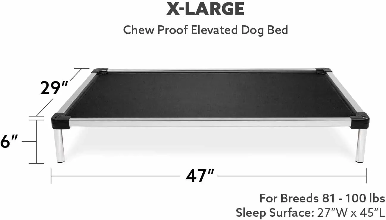 K9 Ballistics Chew Proof Elevated Dog Bed - Made for Aggressive Chewers, Indestructible Cot, Heavy Duty, 120-Day Warranty, Washable, Pre-Assembled, Fits Crates X-Large 47"x29" Obsidian Black