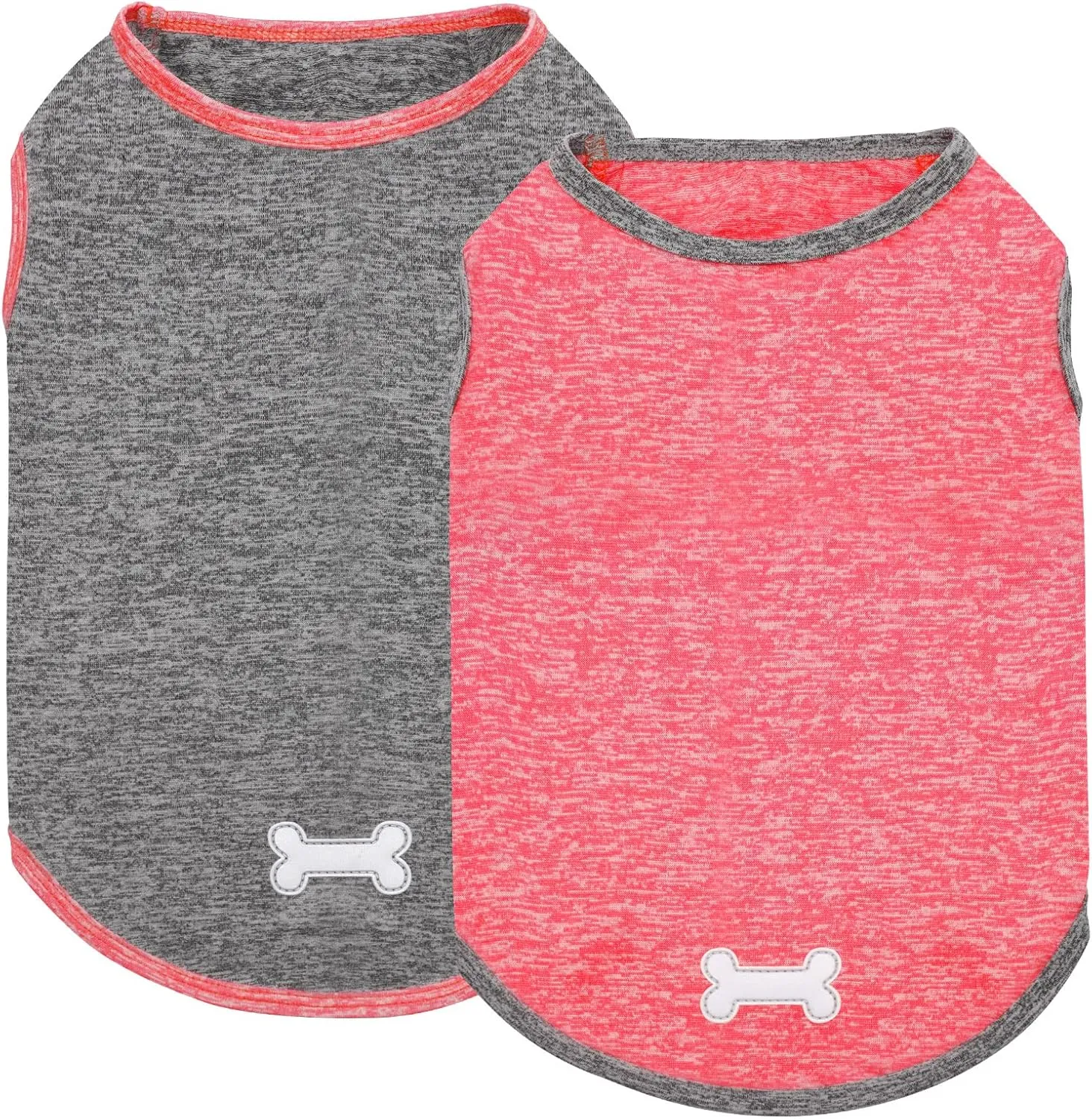 KYEESE 2 Pack Dog Shirts for Small Dogs Quick Dry Soft Stretchy Dogs T-Shirts with Reflective Label Tank Top Sleeveless Vest Sun Protection Pet Clothes Puppy Shirt, Coral Red Grey, S
